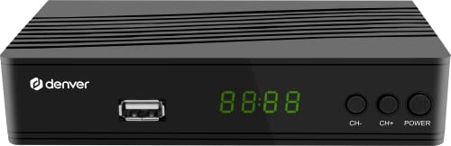 Receptor TDT  Denver DTB-146. Decodificador Digital terrestre DVB-T2 H.265. Alta definición. Mando a Distancia. Conexiones: HMDI, euroconector, Coaxial, RF, LAN, USB.