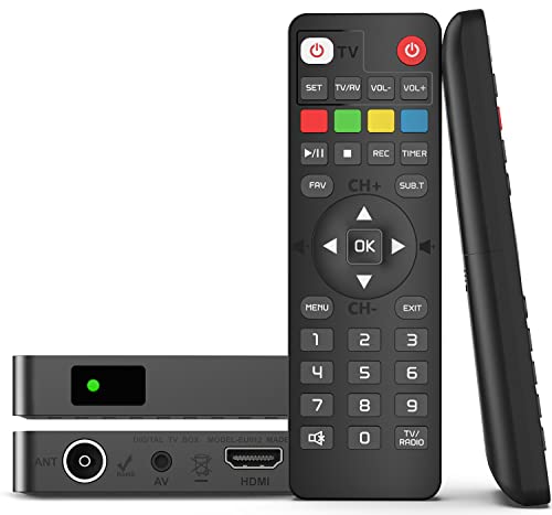 Decodificador digital Terrestre 2022 DVB T2/DVB C TV Mini Stick-Nueva Serie 1080P HDMI HEVC 10 bits H265 Recibe todos los canales gratis |Versión ampliada Botón 2 en 1 Controles de TV| Alimentado Por