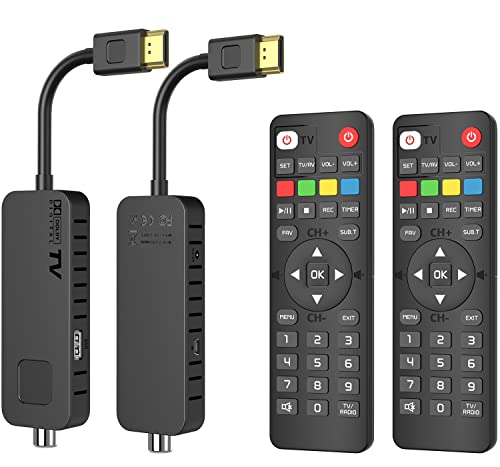 [2 Paquetes] Decodificador Digital terestre - Dcolor Decoder DVB-T2 HDMI TV Stick, Soporte Nueva señal H265 HEVC Main10 / PVR/HD 1080P / Multimedia/USB WiFi [Incluido 2 en 1 Mando a Distancia]